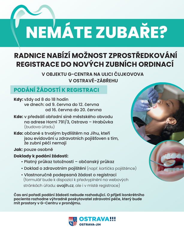 Od příštího týdne je možné žádat o zprostředkování zubní péče v G-Centru