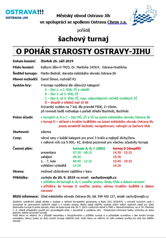 Šachový turnaj o pohár starosty Ostravy-Jih