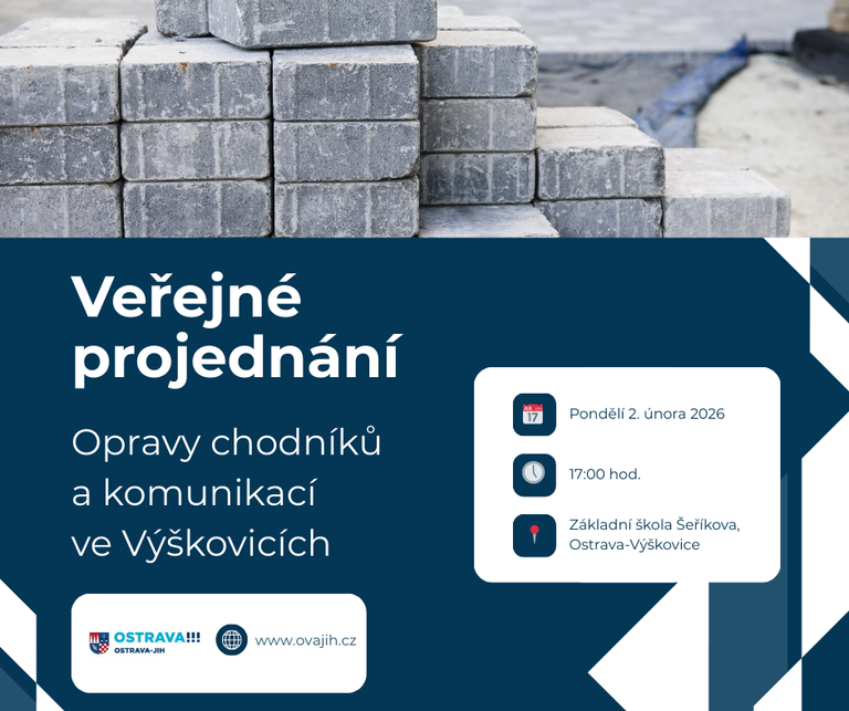 Veřejné projednání plánovaných oprav chodníků a cest ve Výškovicích