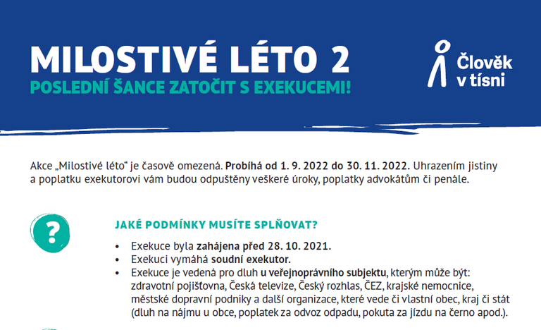 Chcete se zbavit dluhů a začít lepší život? Je tady Milostivé léto II.