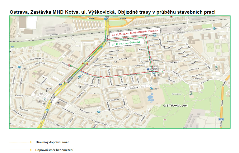  Rekonstrukce „OSTRAVA, ZASTÁVKA MHD KOTVA, ULICE VÝŠKOVICKÁ“ si vyžádá dopravní omezení i posun zastávek